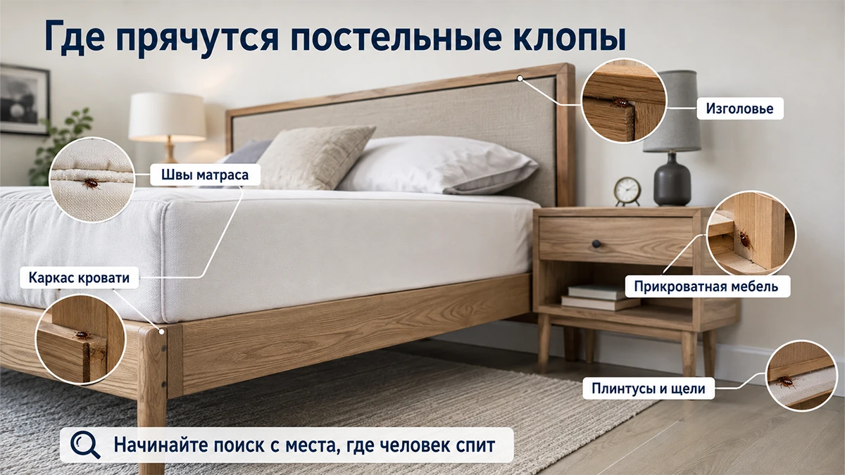 Где прячутся постельные клопы в квартире и как найти их гнездо